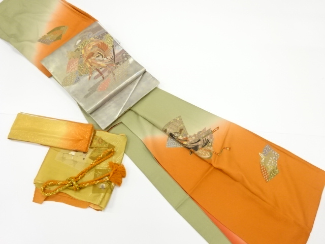リサイクル　汕頭蘇州刺繍地紙に十二単模様訪問着・袋帯・和装小物セット
